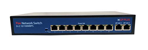 CP Plus 8-Port PoE Switch 8 x10/100 PoE + 2 x 10/100 Base-T Port for IP CCTV Cameras and Networking