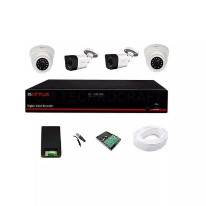 CP Plus 2.4MP 2 Night Vision Outdoor Bullet Camera, 2 Indoor Dome Camera & 4 Channel DVR Kit with Accessories