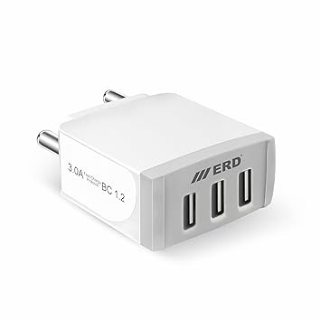 ERD TC-33 5V-3Amp Wall Charger Adapter Triple USB | Fast Charging Technology | Easy to Carry Triple Output | Universal Compatibility (All iOS &amp; Android Devices) White | 150-240V AC,50/60 Hz, 15Watt