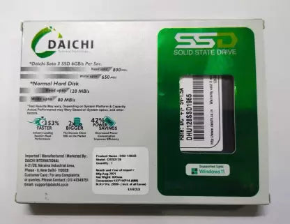 DAICHI SATA3 128 GB Desktop, Laptop, All in One PC's Internal Solid State Drive (SSD) (128 GB SSD SATA3)