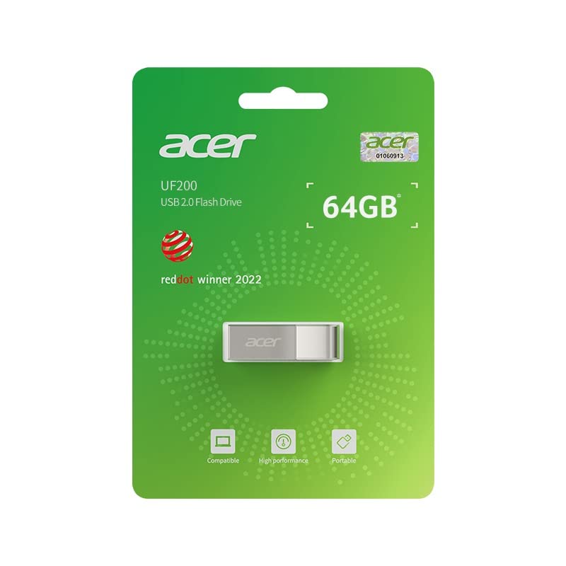Acer UF200 UDP USB 2.0 Flash Drive (64GB)  Reliable portable storage for work, home and school
