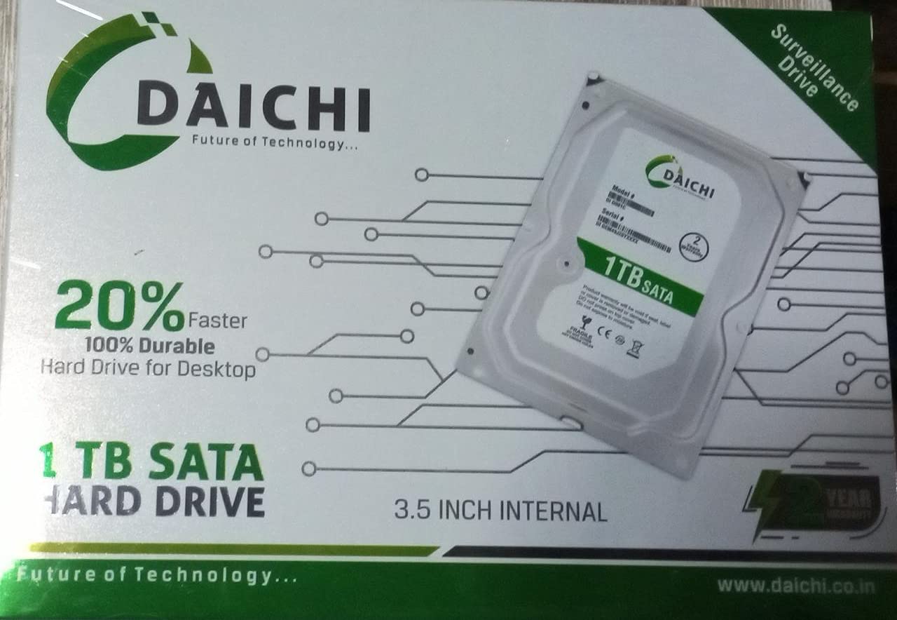 Daichi 1 TB SATA 3.5 Inch Desktop Internal Hard Drive with 2 Year Warranty