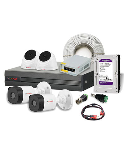 CP Plus 2.4MP 2 Night Vision Outdoor Bullet Camera, 2 Indoor Dome Camera & 4 Channel DVR Kit with Accessories
