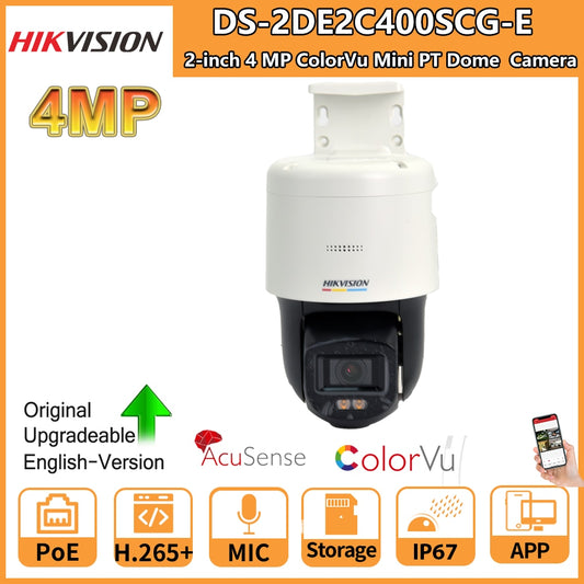 Hikvision IP Camera 2-inch 4MP ColorVu Mini PT Dome Network Camera DS-2DE2C400SCG-E POE Built-in Mic Speaker Surveillance Video